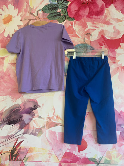 Piccolina purple Frida Kahlo T-shirt size 7 & Hanna Andersson blue leggings size 8