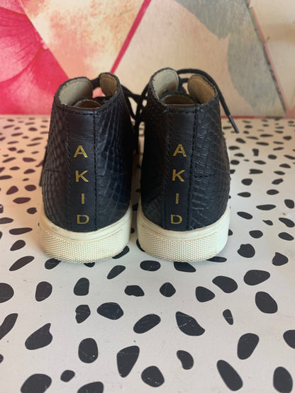 Akid black snake embossed leather high top sneakers. Size 10