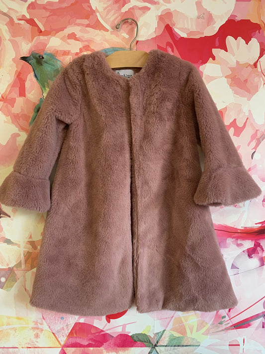 Pippa & Julie pink faux fur coat with two small buttons. Size 6