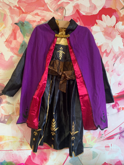 Disney dress up costume. Black, brown, gold long sleeve dress with purple cape. Size 6T.