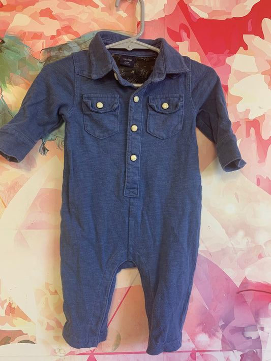 Baby Gap blue romper with pearl snaps and collar. Size 3-6m