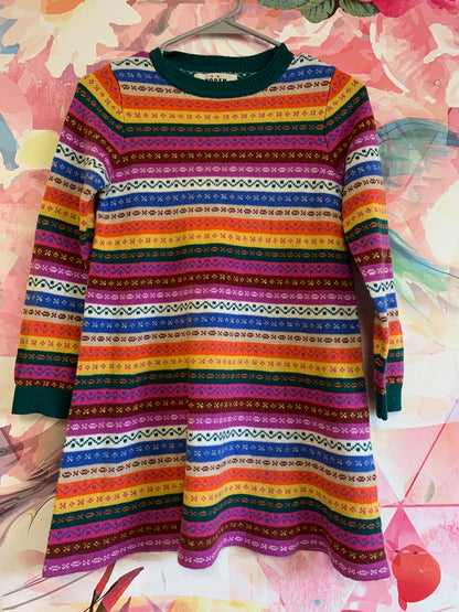 Mini Boden rainbow stripe long sleeve sweater dress. Size 9/10