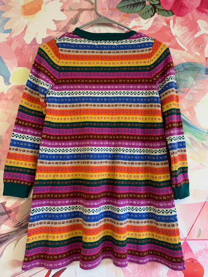 Mini Boden rainbow stripe long sleeve sweater dress. Size 9/10