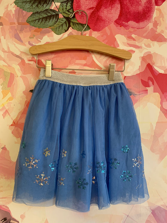 Sunny Fashion blue tulle skirt with blue & silver sequin snowflakes. Size 7/8