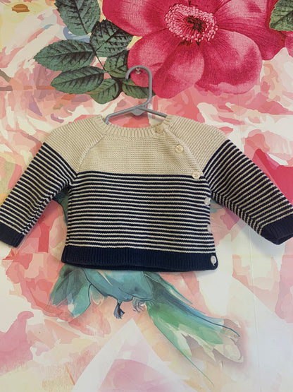 Baby Gap blue/cream striped knit sweater with buttons. Size 3-6m