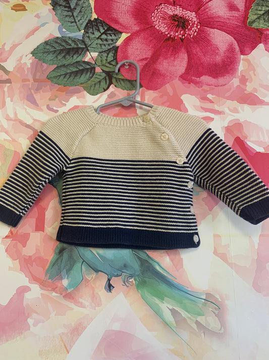 Baby Gap blue/cream striped knit sweater with buttons. Size 3-6m