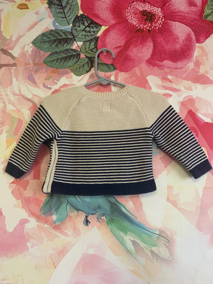 Baby Gap blue/cream striped knit sweater with buttons. Size 3-6m