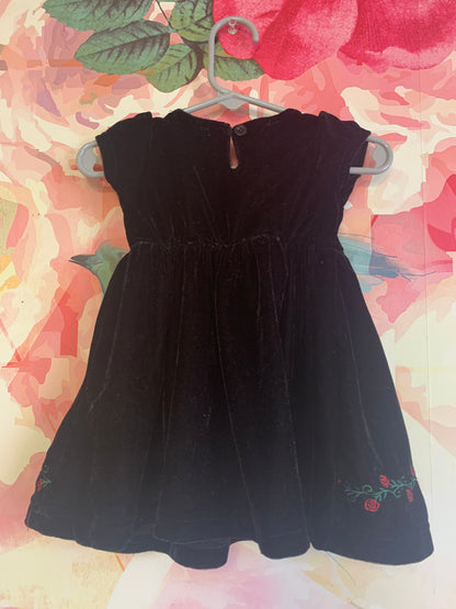 Bluberi Boulevard black velour short sleeve dress with red roses. Size 3-6m