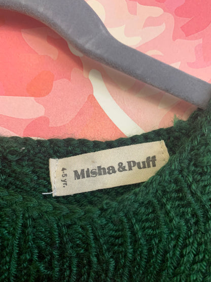 Misha & Puff emerald green knit sweater and skort. Puffy knit balls on sweater and waist tie on skort. Size 4/5.