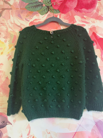 Misha & Puff emerald green knit sweater and skort. Puffy knit balls on sweater and waist tie on skort. Size 4/5.