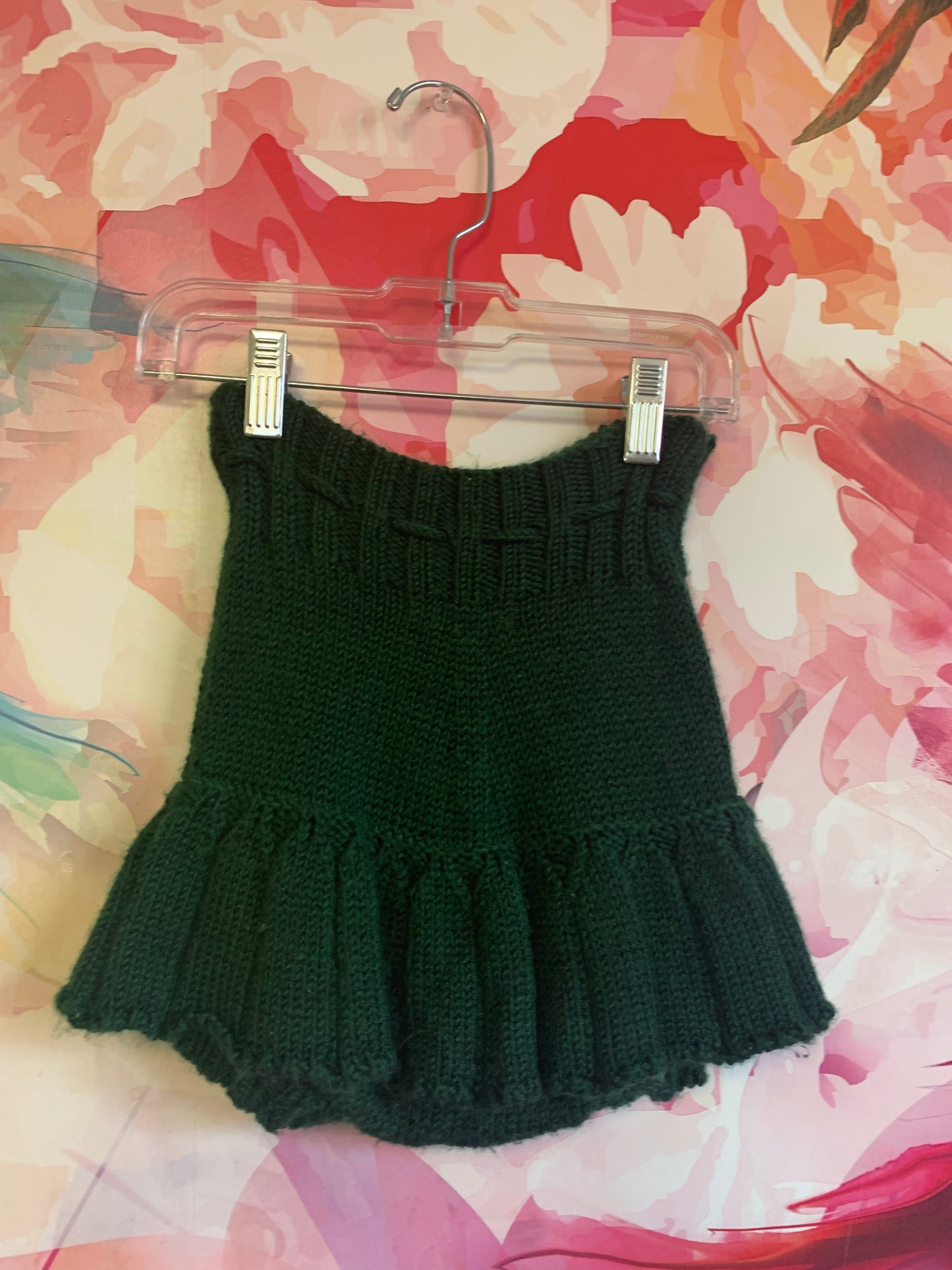 Misha & Puff emerald green knit sweater and skort. Puffy knit balls on sweater and waist tie on skort. Size 4/5.