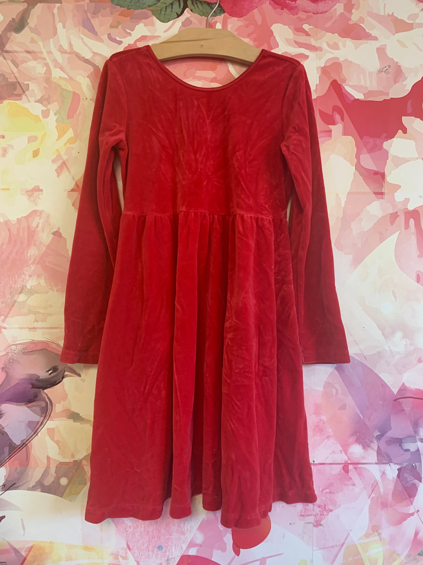 Hanna Andersson red velour long sleeve dress with pockets. Size 8