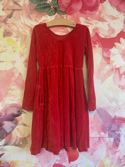 Hanna Andersson red velour long sleeve dress with pockets. Size 8