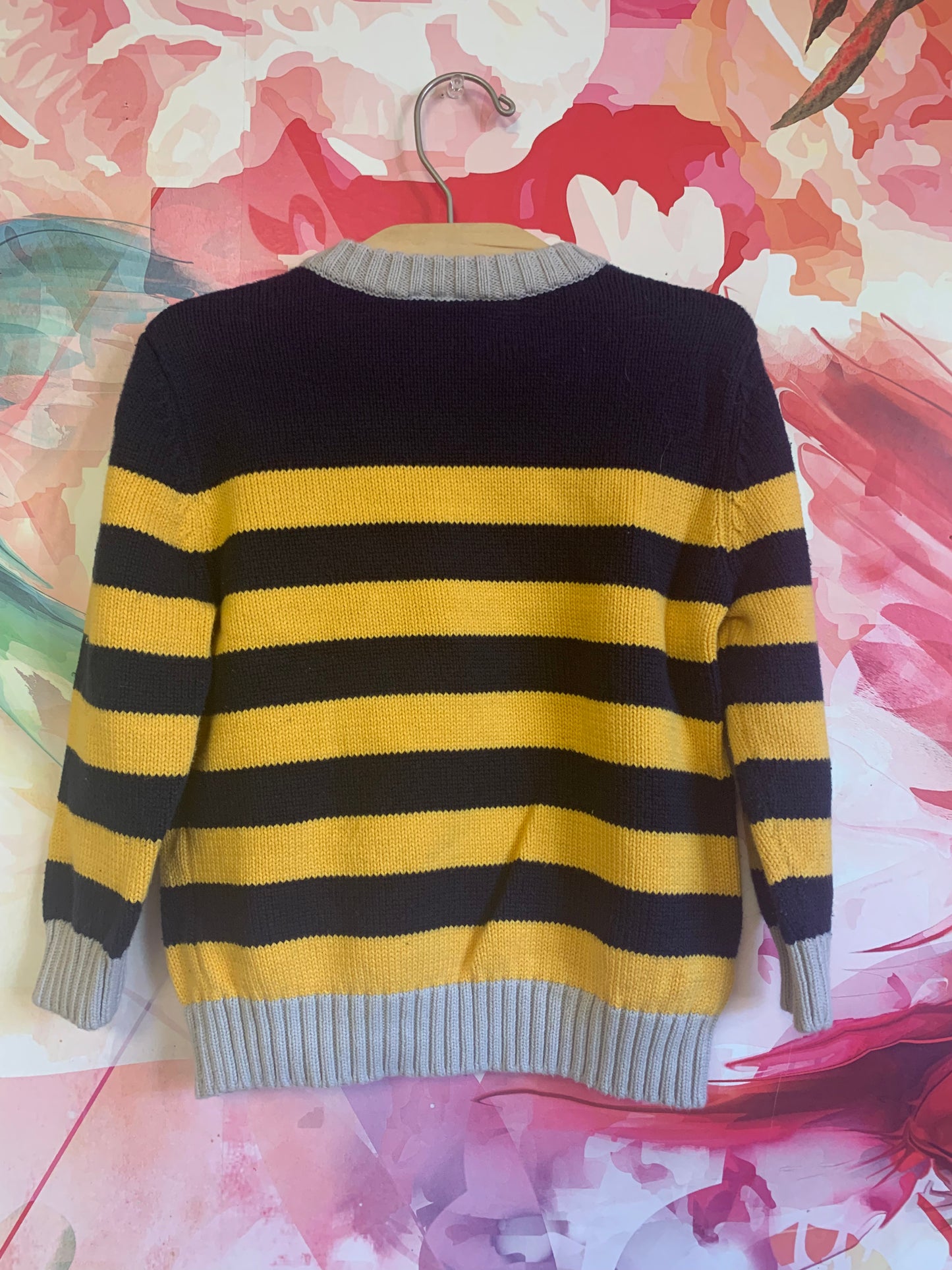 Hanna Andersson blue/yellow stripe crewneck sweater with skull & crossbones. Size 4