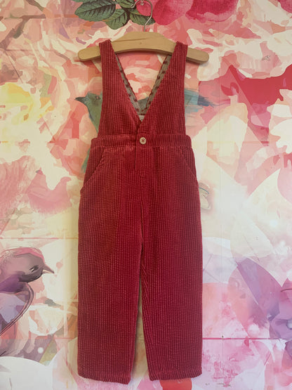 Zara red corduroy jumpsuit with floral lining. Two front pockets & one on back. Size 2/3T