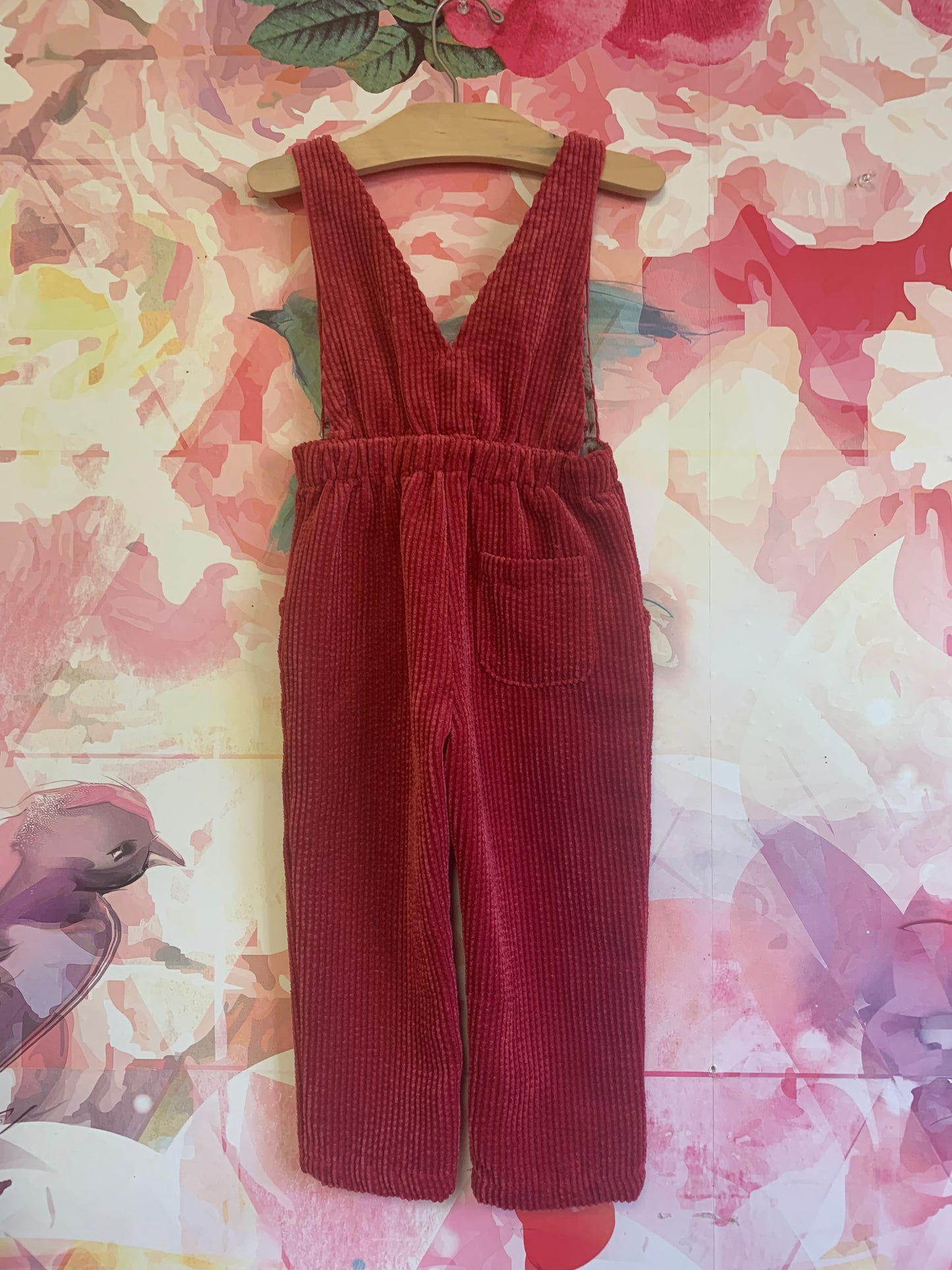 Zara red corduroy jumpsuit with floral lining. Two front pockets & one on back. Size 2/3T