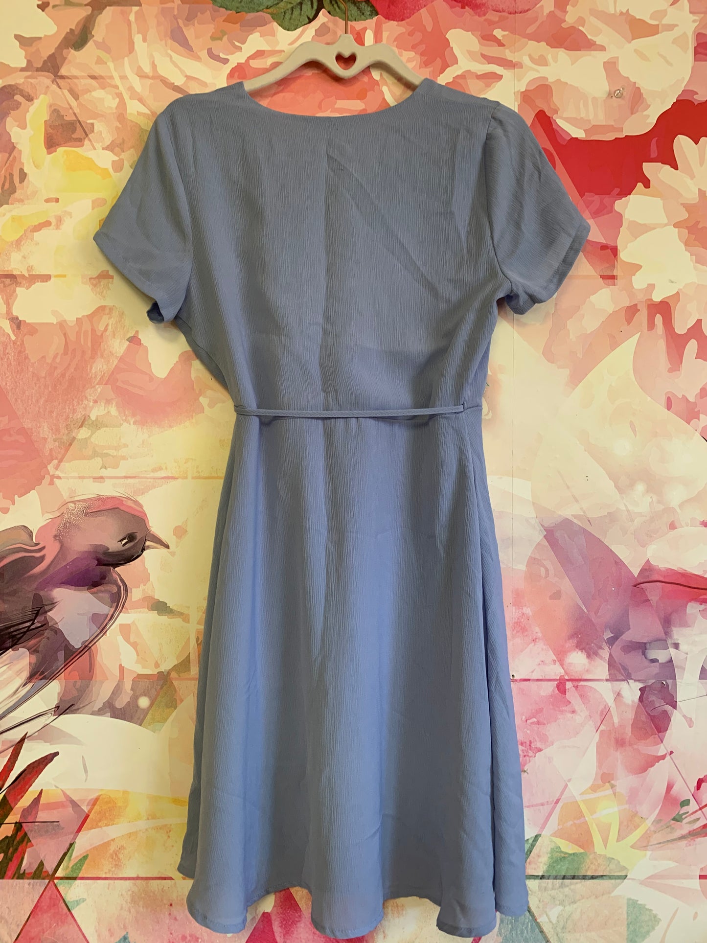 Lush light blue shirt sleeve lined summery wrap dress. Size Small.