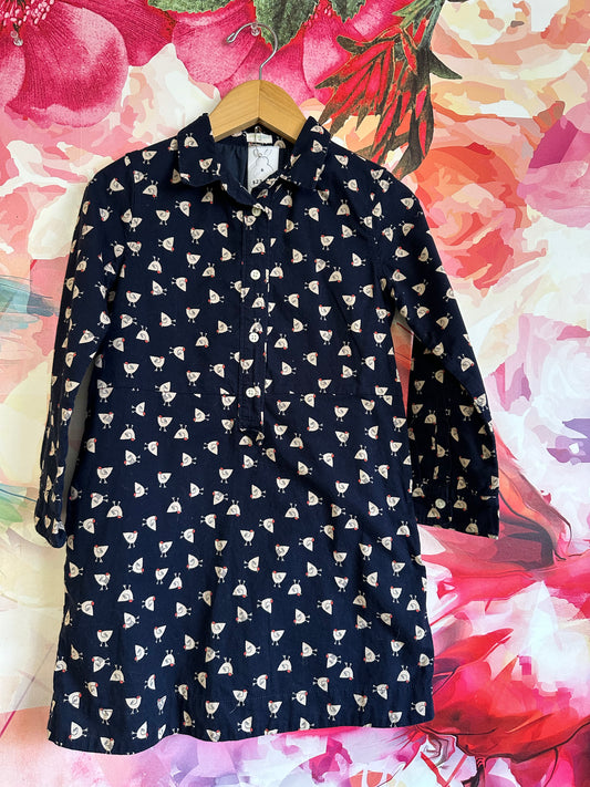 Crewcuts Long Sleeve Navy Dress with Chickens Size 6T