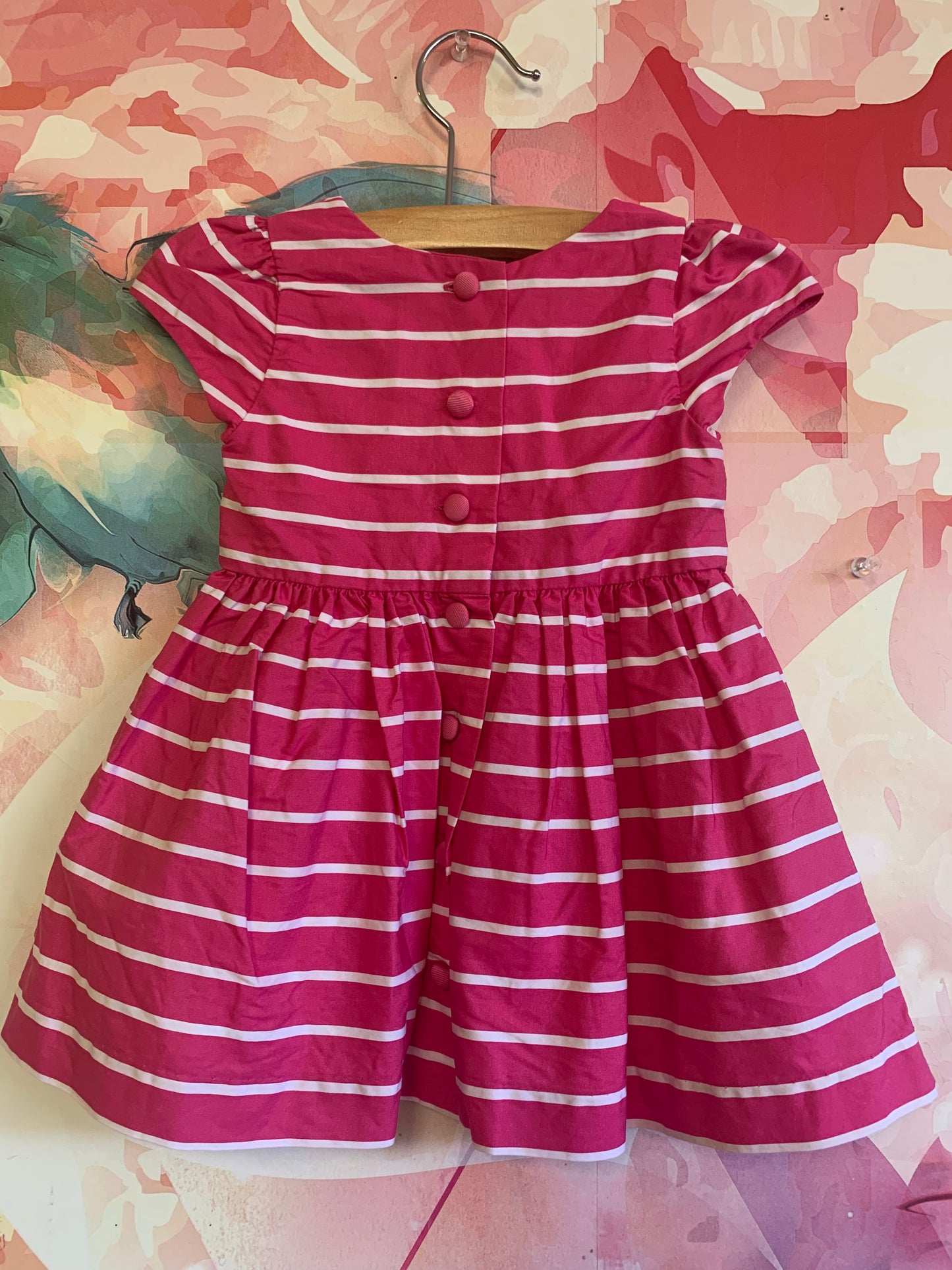 Ralph Lauren pink & white stripe shirt sleeve dress. Size 6m.