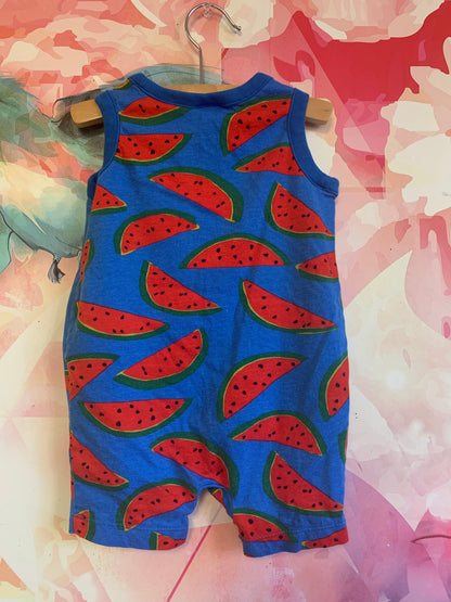 Hanna Andersson blue romper with red and green watermelons. Size 12-18m