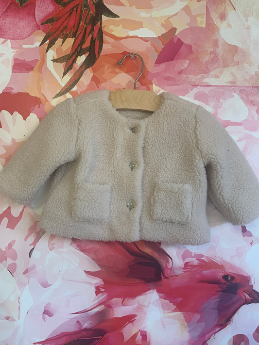 Hanna Andersson cream fleece jacket. Size 6-12m