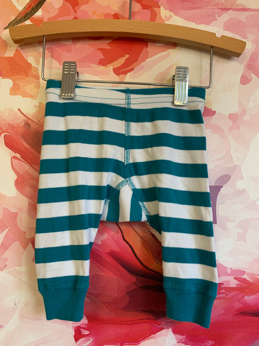 Hanna Andersson teal/white stripe pants. Size 0-3m