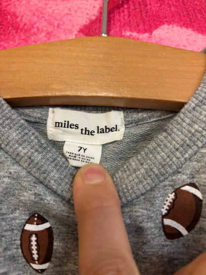 miles the label football print on heather grey sweatshirt. Size 7.