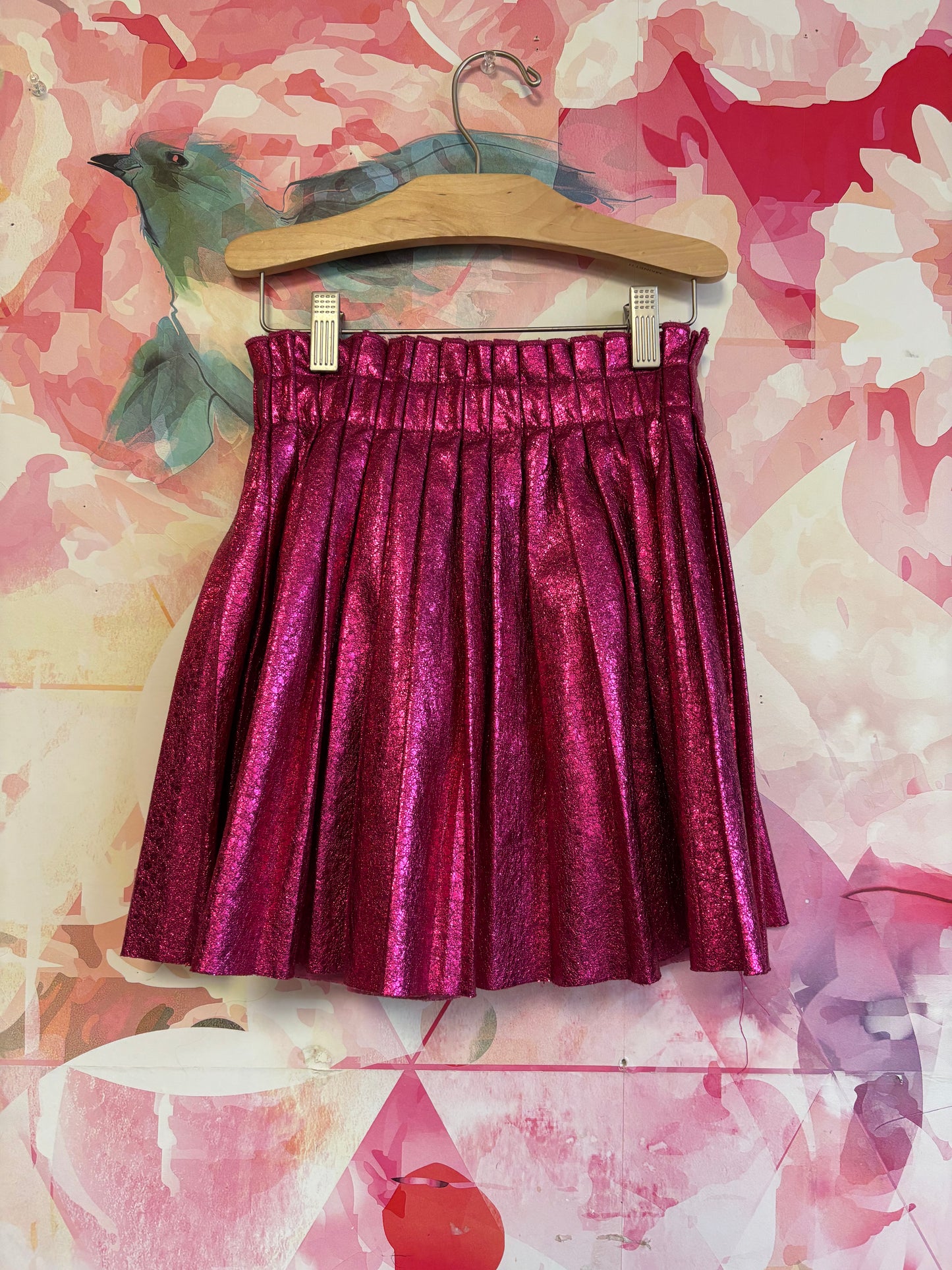 Lola & The Boys hot pink foil pleated skirt. Size 8.