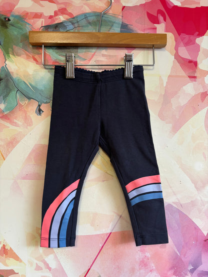 Tea Collection grey leggings with pink/blue stripes. Size 6-9m