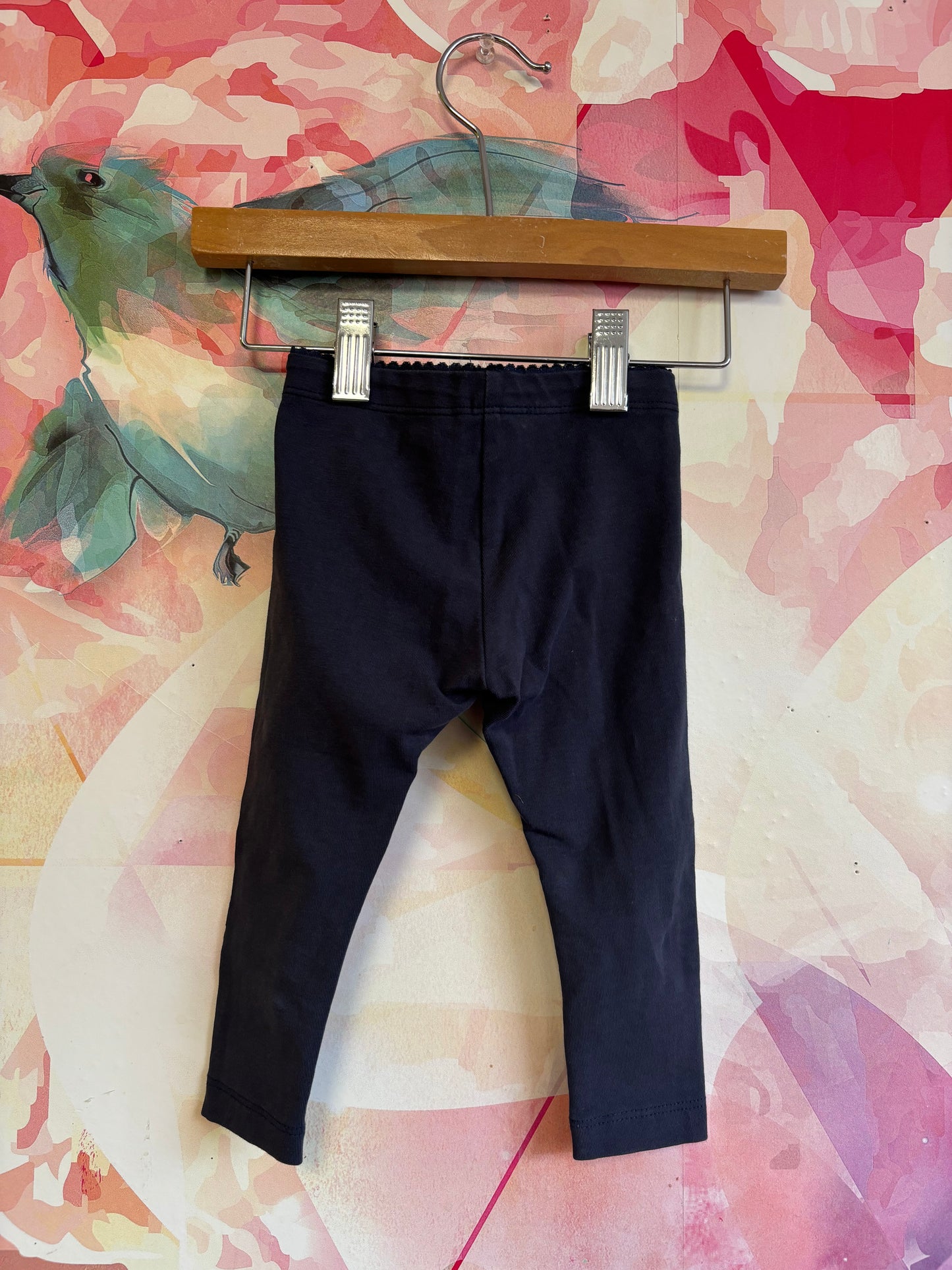 Tea Collection grey leggings with pink/blue stripes. Size 6-9m