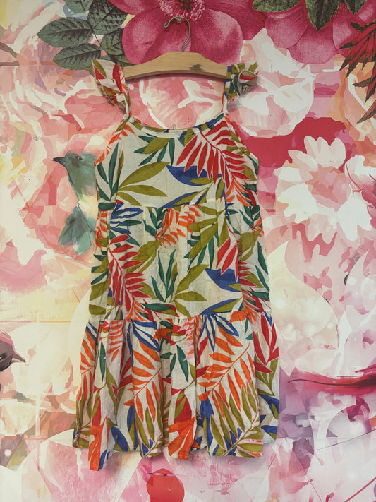 S * Sister colorful palm leaves dress with flutter straps. NEW WITH TAG. Size 9 / Size 10