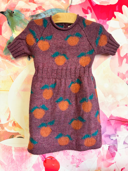 oeuf purple short sleeve dress with oranges. 100% baby alpaca. Size 4T