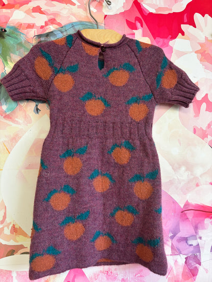 oeuf purple short sleeve dress with oranges. 100% baby alpaca. Size 4T
