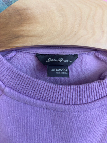 Eddie Bauer purple fleece sweater with side zipper, pockets and thumb holes. Size 4T