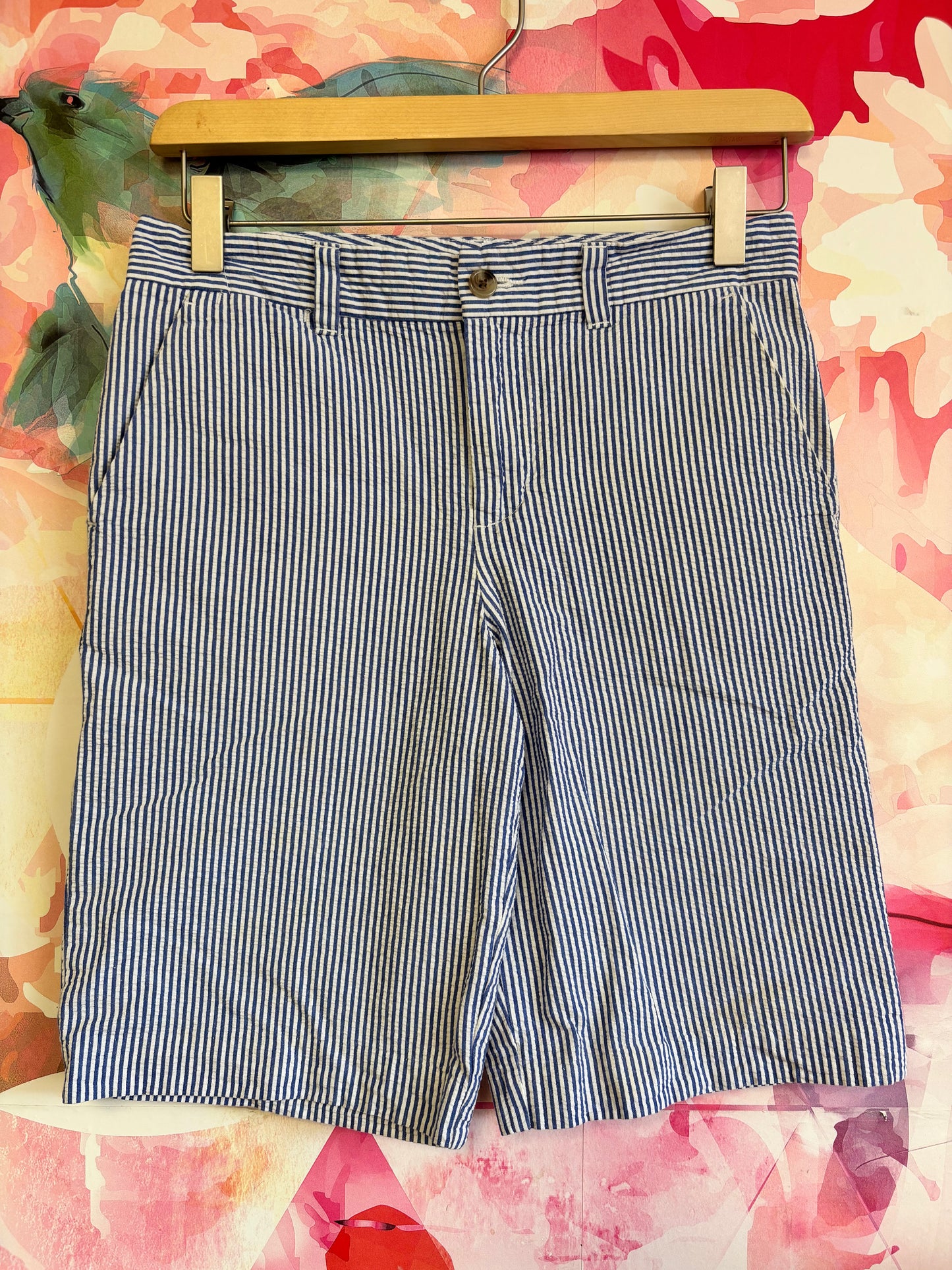 Polo Ralph Lauren blue & white stripe seersucker shorts. Size 14