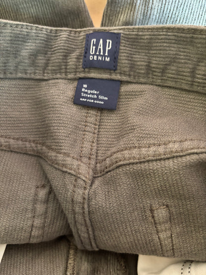 Gap grey corduroys. Regular stretch slim cut. NEW WITH TAG. Size 16T.