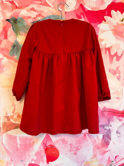 Tartine et Chocolat red long sleeve dress with white/grey stitching on bodice. Fully lined. Size 4T