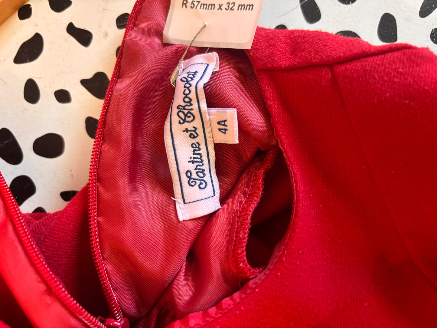Tartine et Chocolat red long sleeve dress with white/grey stitching on bodice. Fully lined. Size 4T