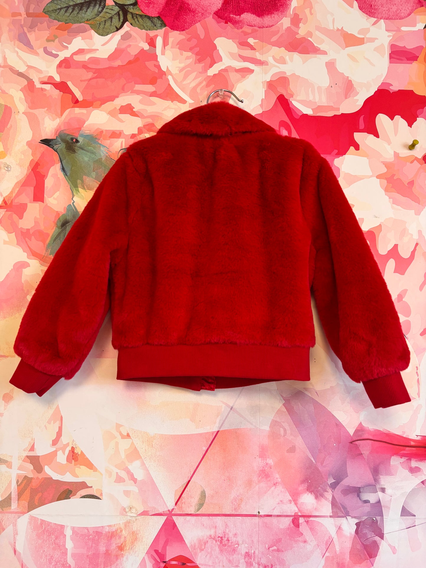 Hanna Andersson Red Faux Fur Bomber Jacket. Satin Lining. Size 4T.