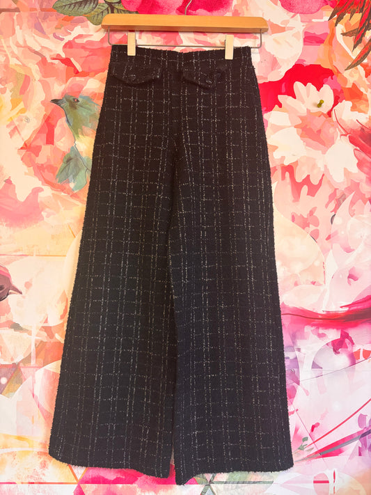 Zara Black & White Wide Leg Pants With Elastic Waistband & Fake Front Pockets. Size 13T.