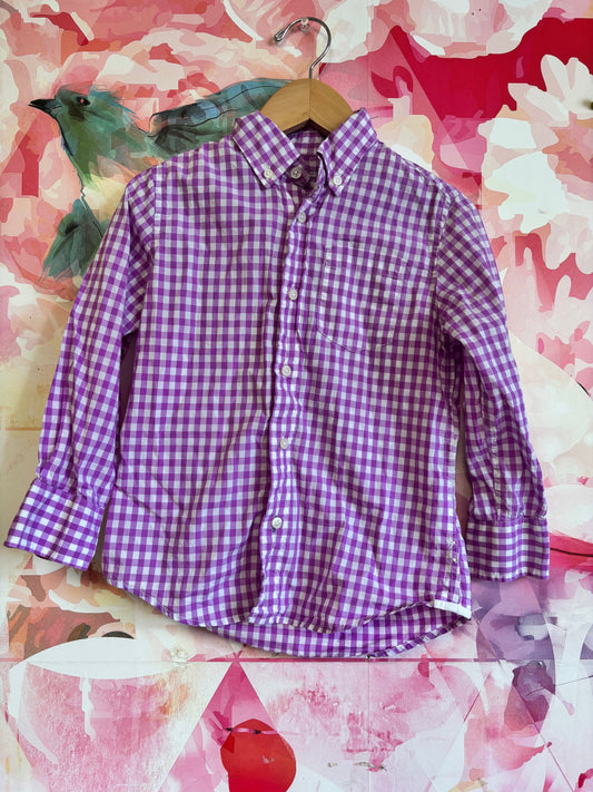 Crewcuts purple & white checkered button down shirt. Size 4T / 5T
