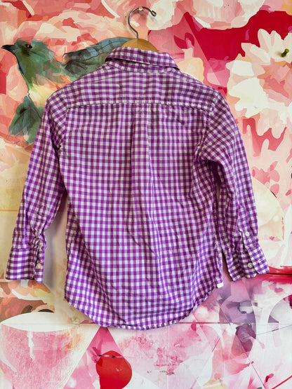 Crewcuts purple & white checkered button down shirt. Size 4T / 5T