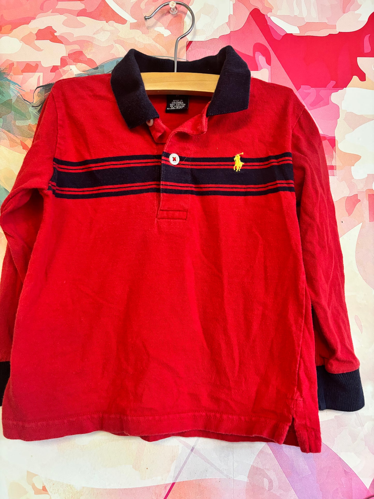 Ralph Lauren Long Sleeve Polo. Red & Blue. Size 3T.