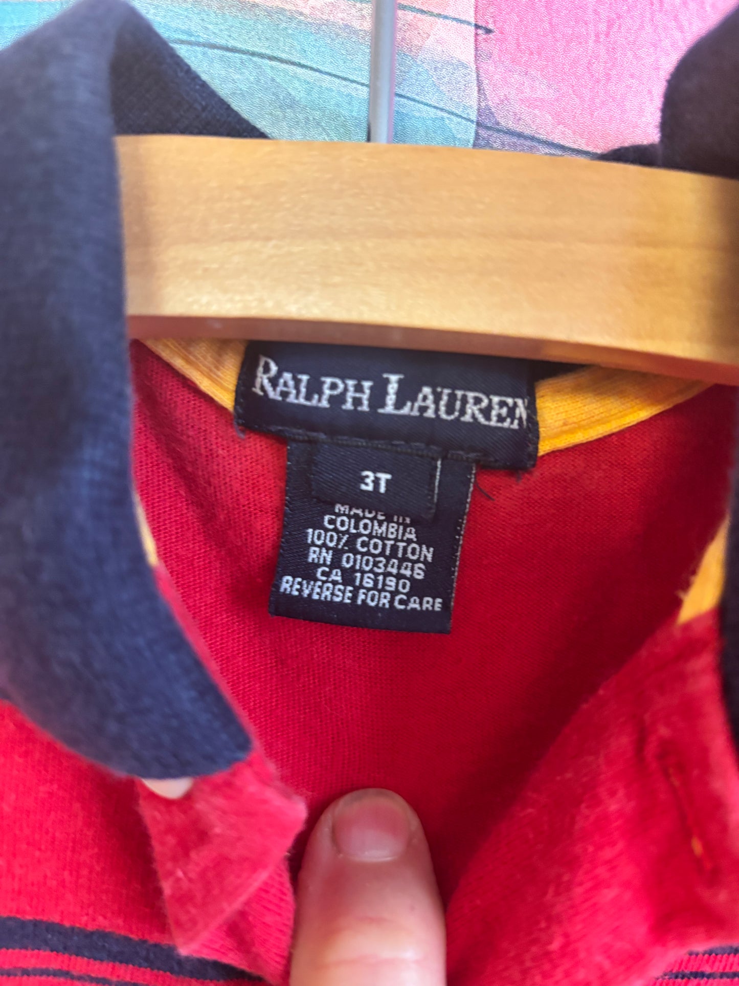 Ralph Lauren Long Sleeve Polo. Red & Blue. Size 3T.