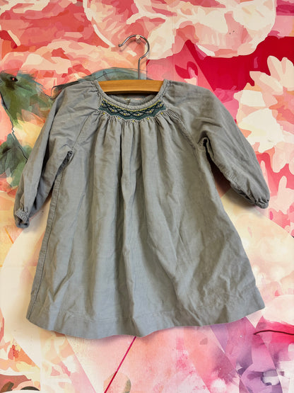 Jacadi Blue Corduroy Dress With Blue & Yellow Stitching. Size 18m-24.