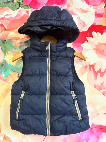 LOGG Navy Blue Fleece Lined Puffy Vest With Hood. Size 4T.