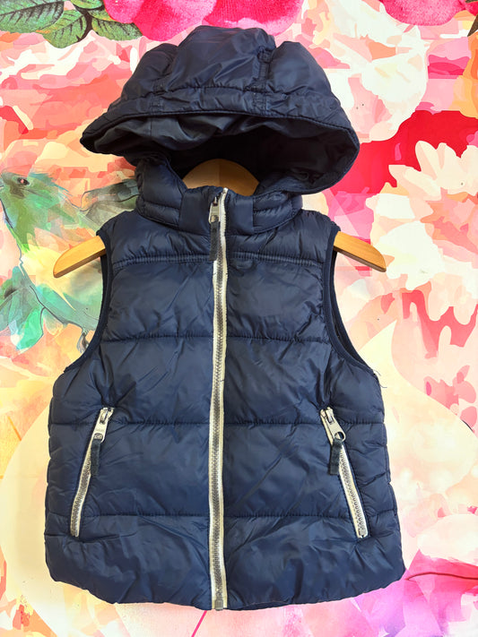 LOGG navy blue fleece lined puffy vest with hood. Size 4T / 5T