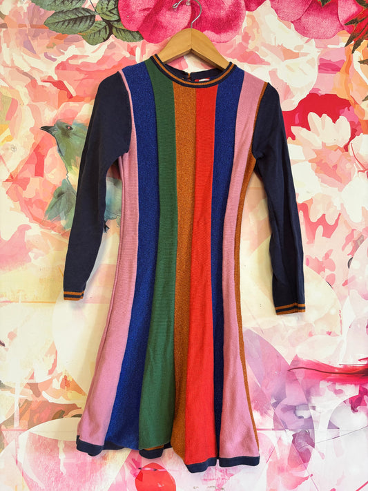 Mini Boden rainbow sparkle stripe knit dress. Size 8/9