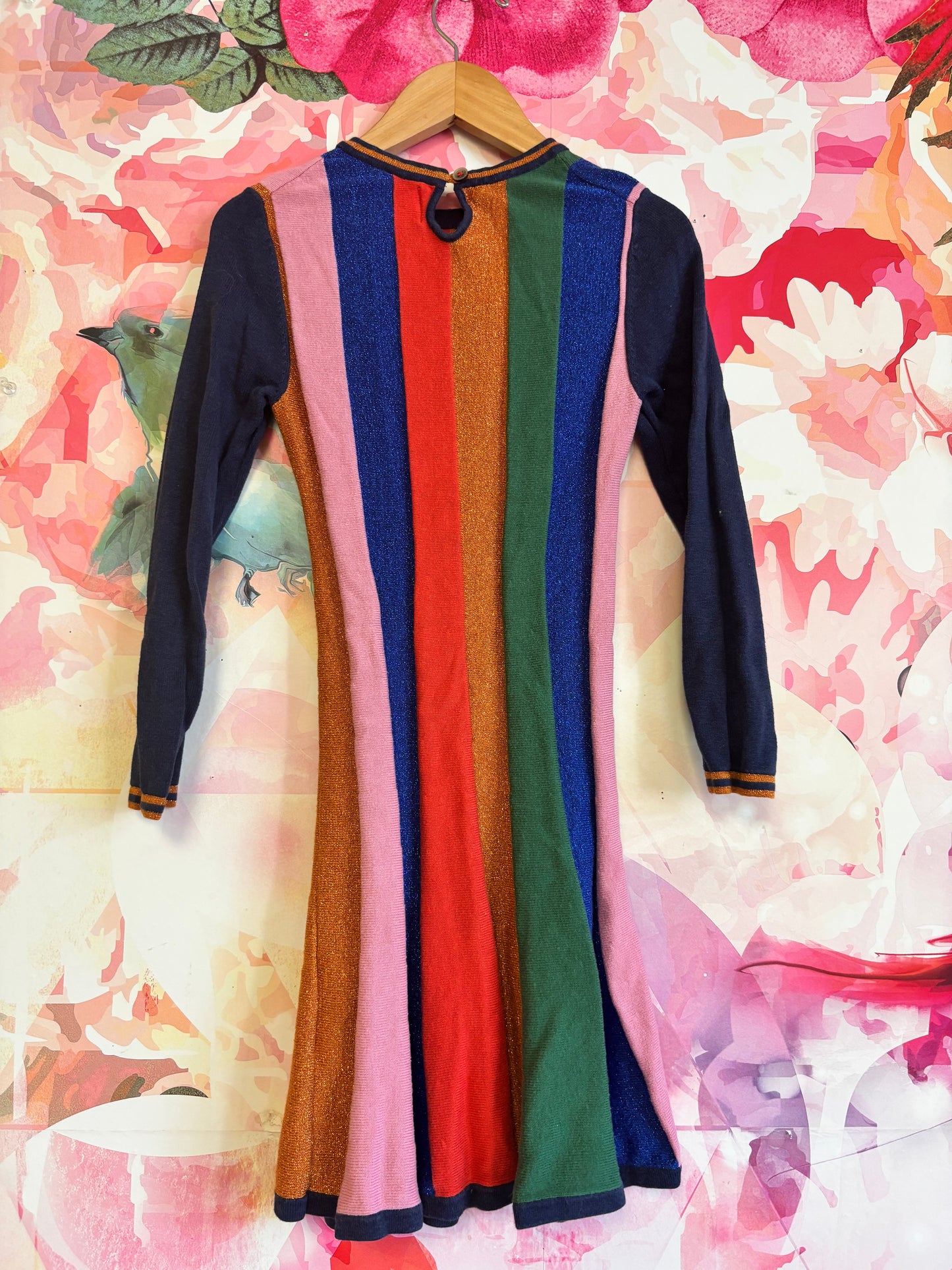 Mini Boden rainbow sparkle stripe knit dress. Size 8/9