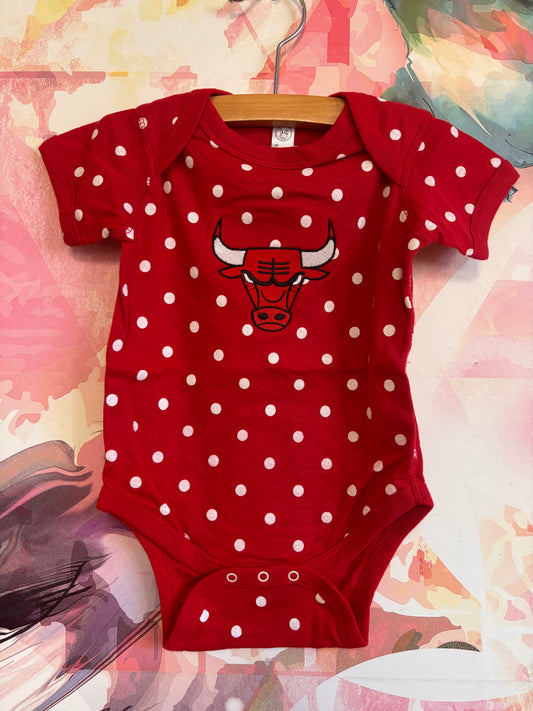 Chicago Bulls Red Polka Dot Onesie. New With Tags. Size 6m-9m.
